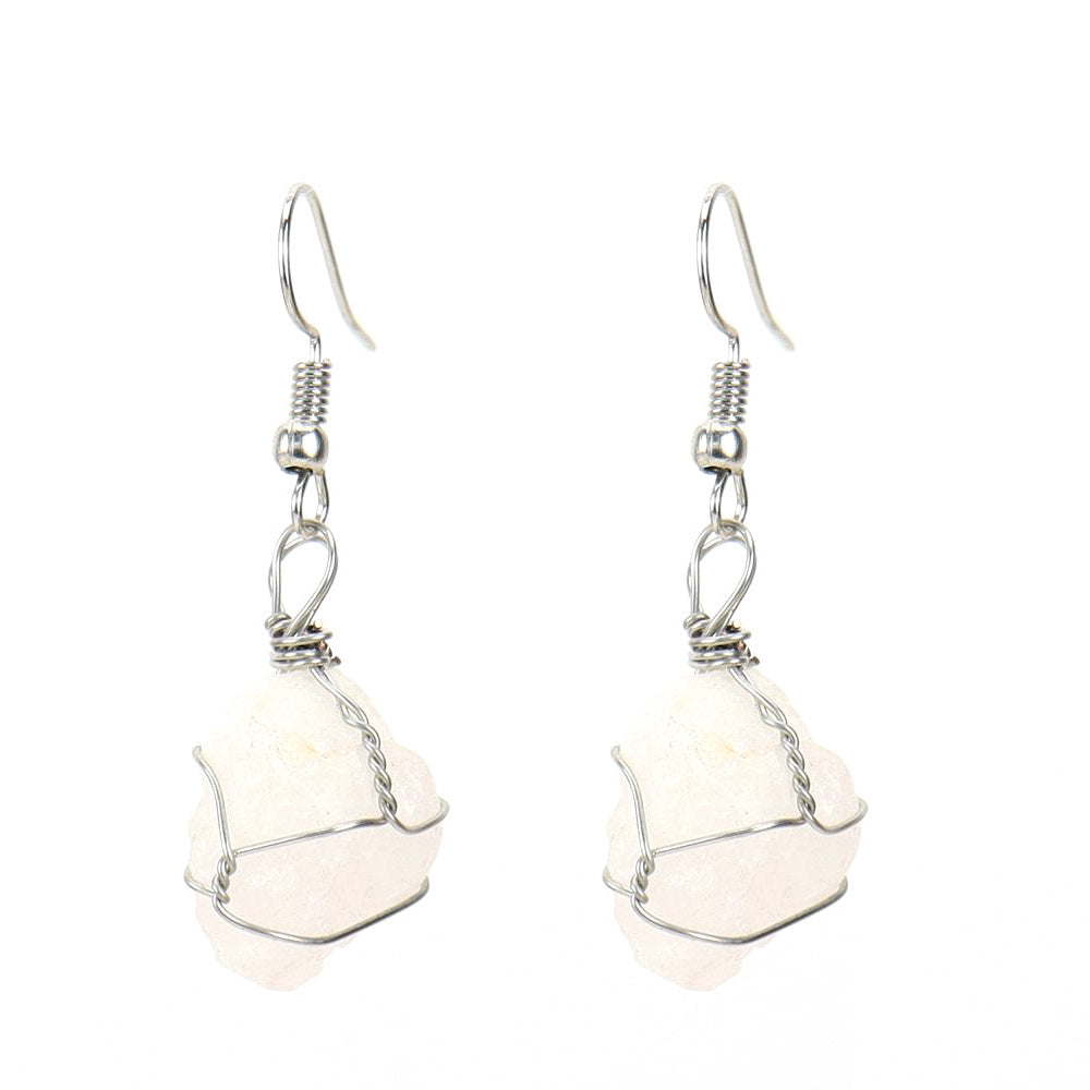 Wholesale New Handmade Silver Wound Natural Rough Crystal Agate Tourmaline Earrings